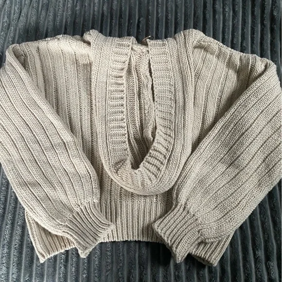 Like New Cream Cropped Sweater Zip Up Jacket - Picture 3 of 4